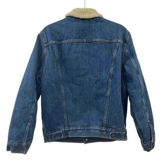 Levi Strauss Mens Retro Blue Denim Sherpa Lined Trucker Jacket Small Button Up - Picture 3 of 12